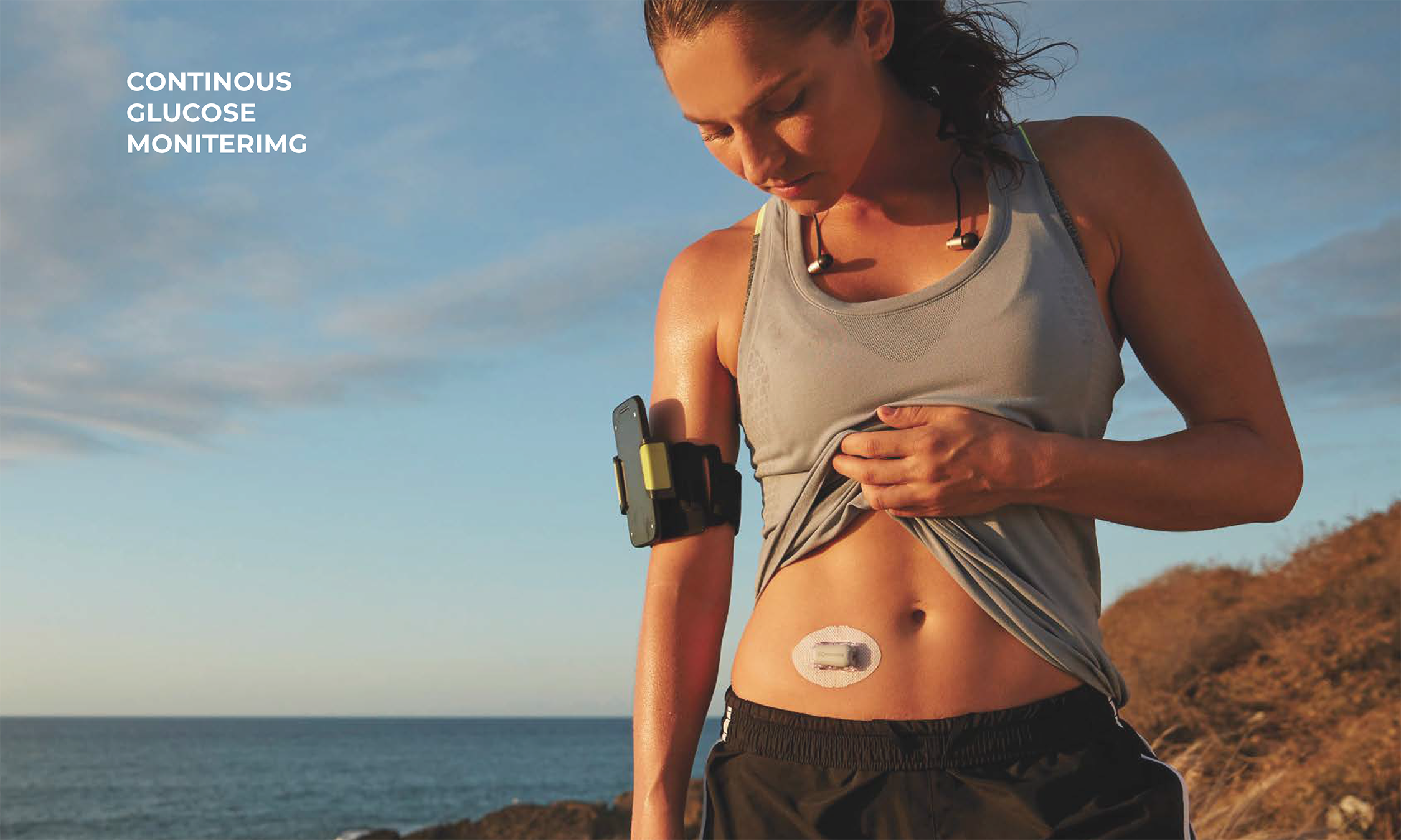 Woman fitness model wearing a Dexcom G6